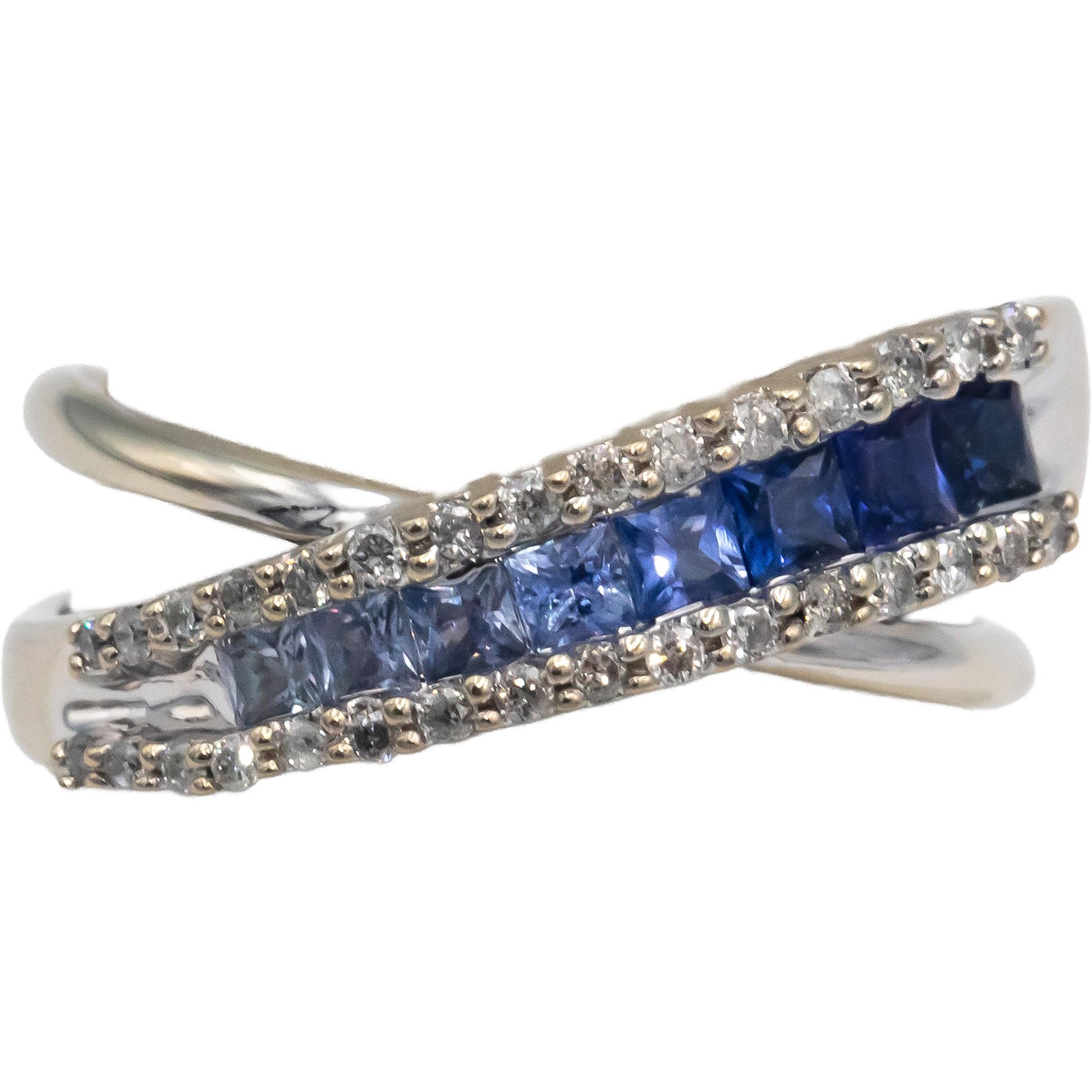 Diamond & Blue Sapphire 14k White Gold Crossover Band Ring 0.90CT Size 6.75