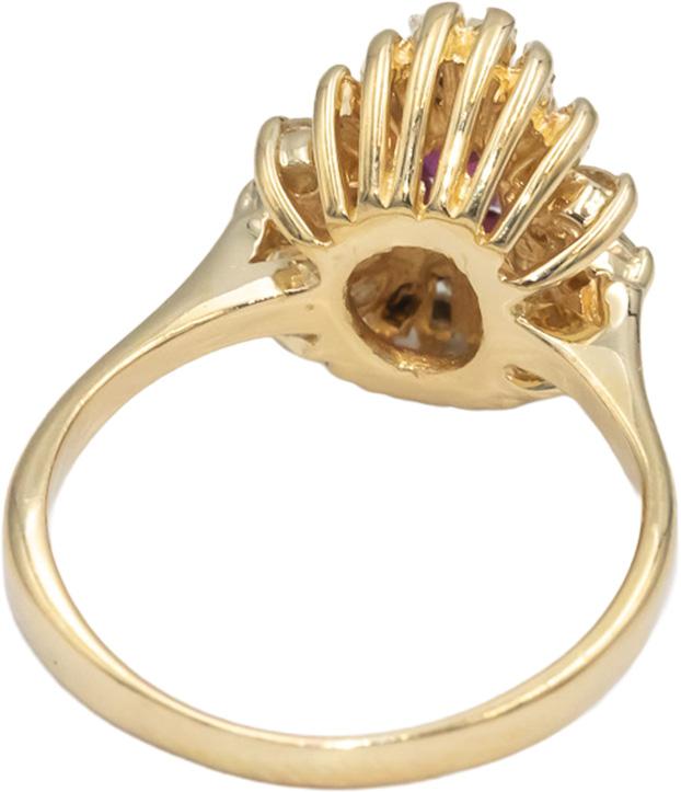 Diamond and Ruby 14k Yellow Gold Cluster Cocktail Ring 1.01CT Size 6.5