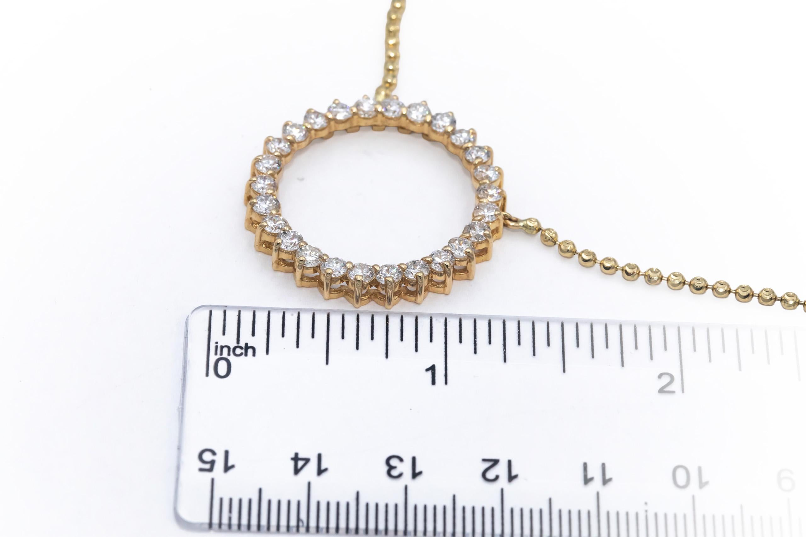14k Yellow Gold Round Lab Grown Diamond Fixed Circled Pendant Necklace 2.60CT