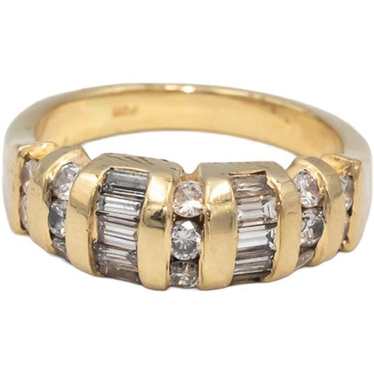 Round & Baguette Diamond 14k Yellow Gold Cocktail Ring 0.75CT Size 6.25