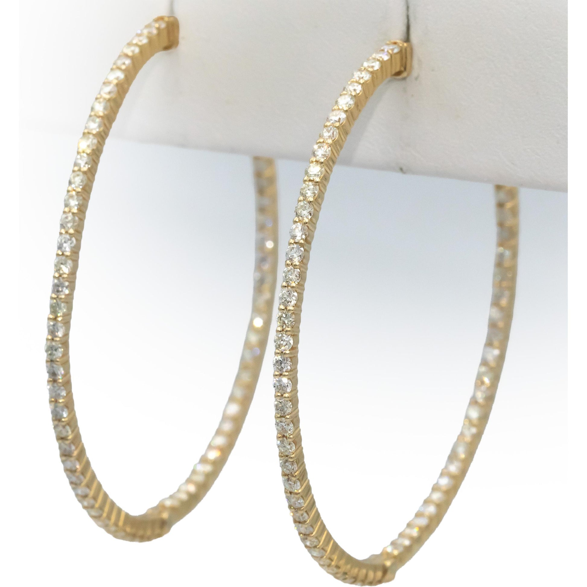 14k Yellow Gold VS Round Diamond Large Inside Out Hoop Earrings 2.92CT