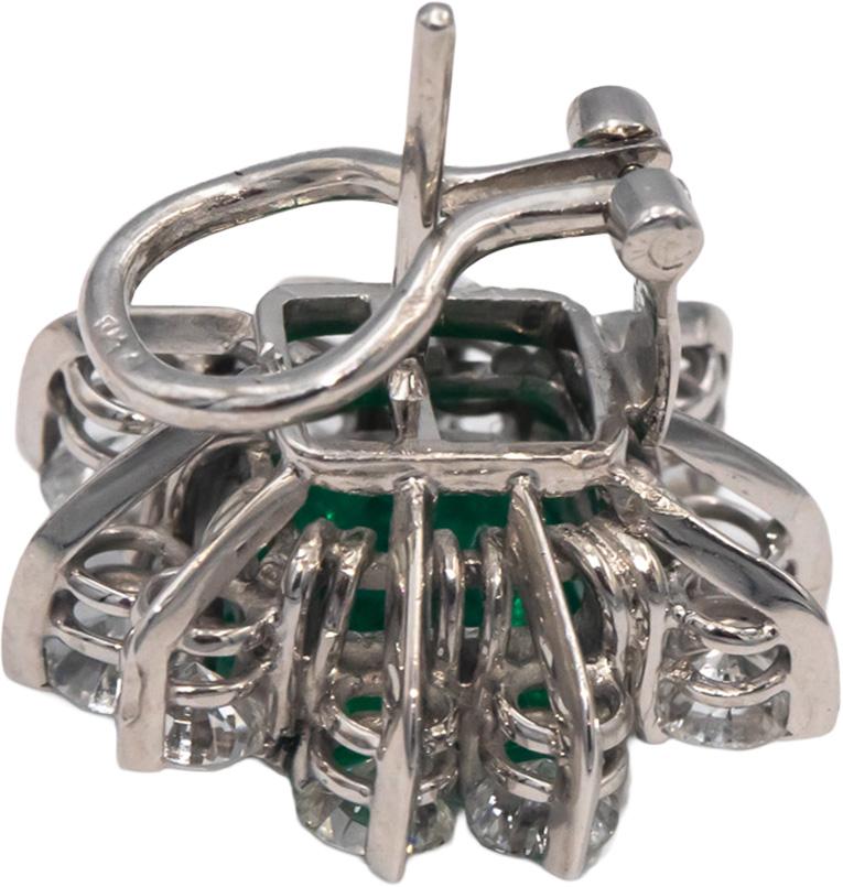 GIA Certified 14k White Gold Colombian Emerald and Round Diamond Earrings 8.05CT