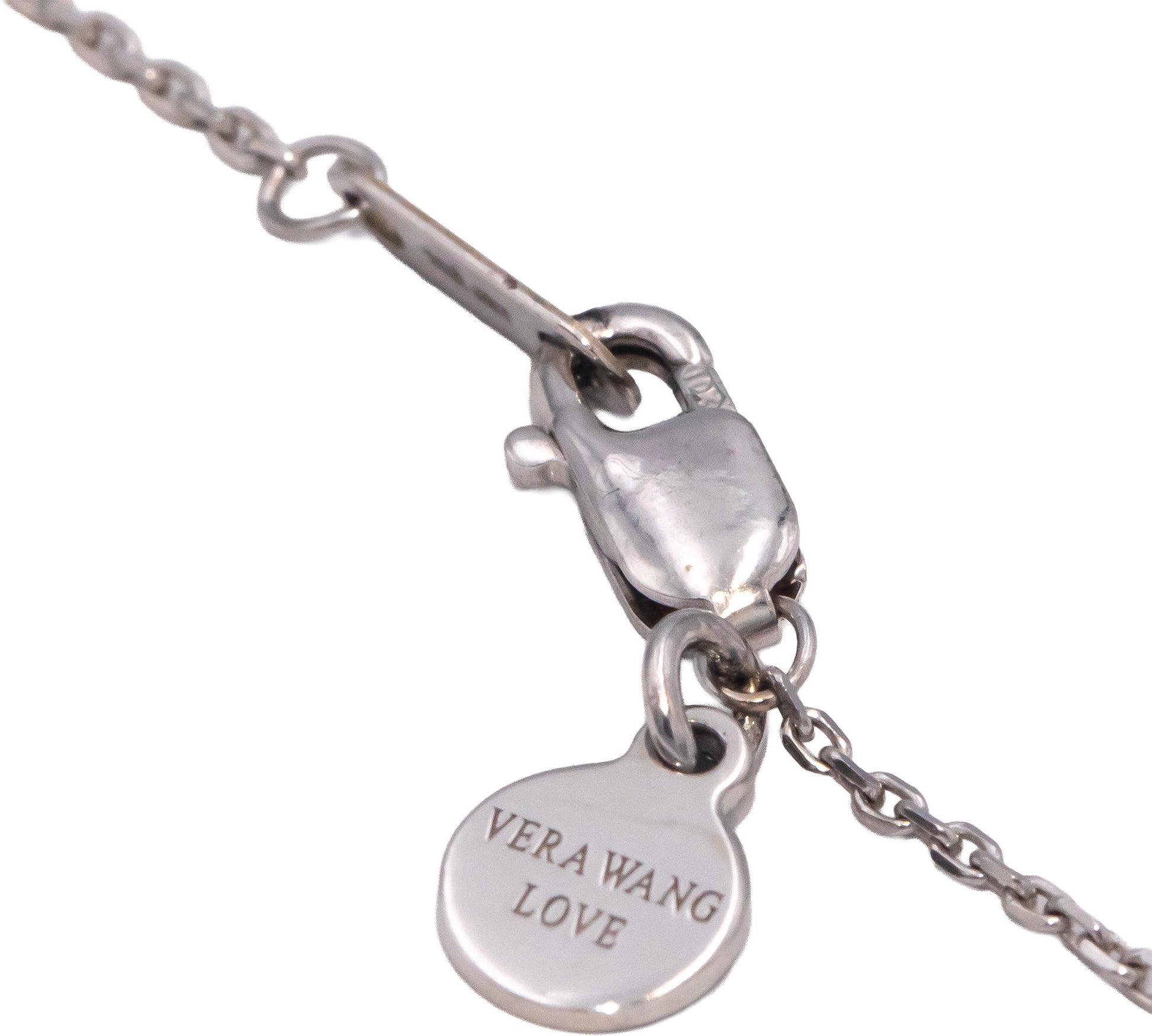 VERA WANG LOVE 10k White Gold Round Diamond Double Circle Pendant Necklace .50CT