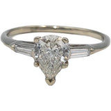 14k White Gold Pear & Baguette Cut Diamond Engagement Ring 0.89CT Size 6