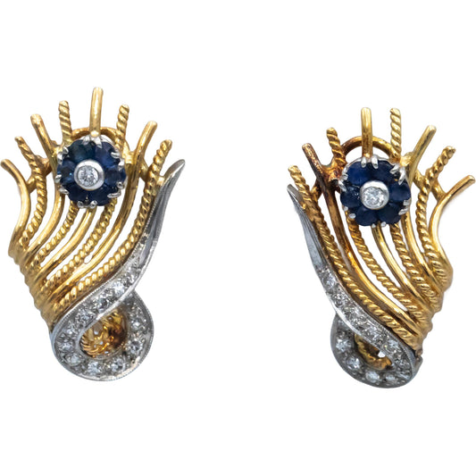 Vintage 18k White & Yellow Gold VS Diamond & Sapphire Earrings 0.50CT