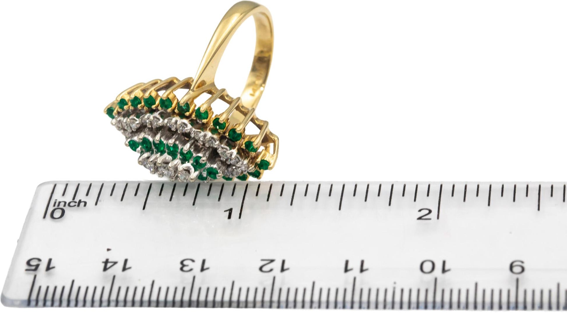 14k Yellow White Gold Round Diamond Emerald Cluster Cocktail Ring 1.05CT Sz. 6.5