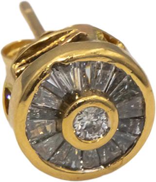 14k Yellow Gold Round & Baguette Cut Diamond Stud Earrings 0.75CT