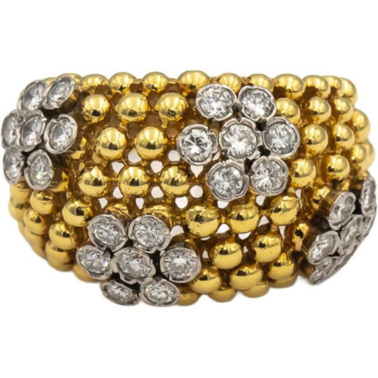 18k Yellow & White Gold VS Round Diamond Floral Cocktail Ring 0.95CT Size 8