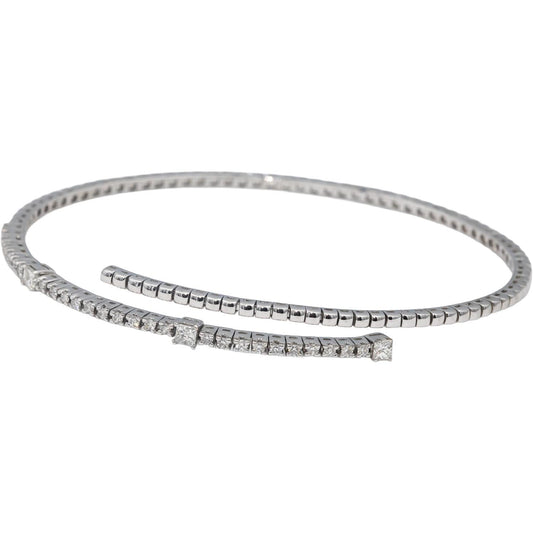 18k White Gold Princess & Round Diamond Flexible Bangle Bracelet 0.47CTW