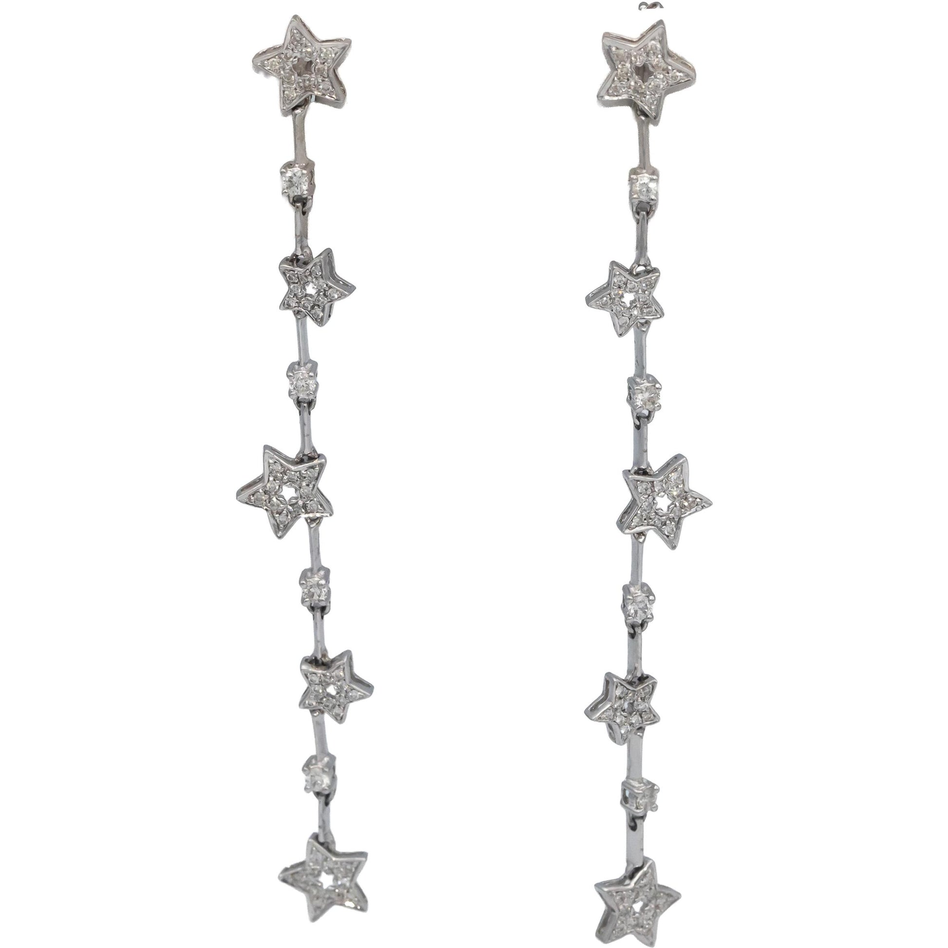 18k White Gold Round Diamond Star Drop Dangle Earrings 0.75CTW