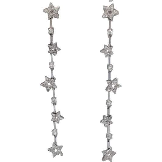 18k White Gold Round Diamond Star Drop Dangle Earrings 0.75CTW