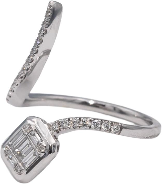 18k White Gold VS Round and Emerald Cut Diamond Bypass Ring 0.35CT Size 7.25