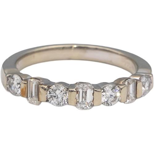 14k White Gold Round & Emerald Cut Diamond Band Ring 0.80CT Size 7.25