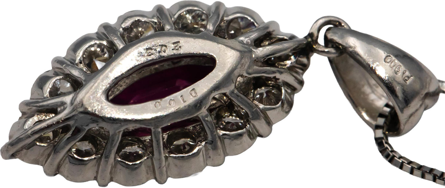 GIA Certified Platinum Burma Ruby & Diamond Pendant Necklace 3.03CT