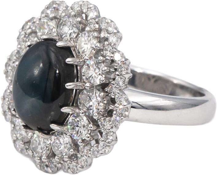 14k White Gold Cabochon Star Sapphire & Diamond Cocktail Ring 5.85CT Size 7