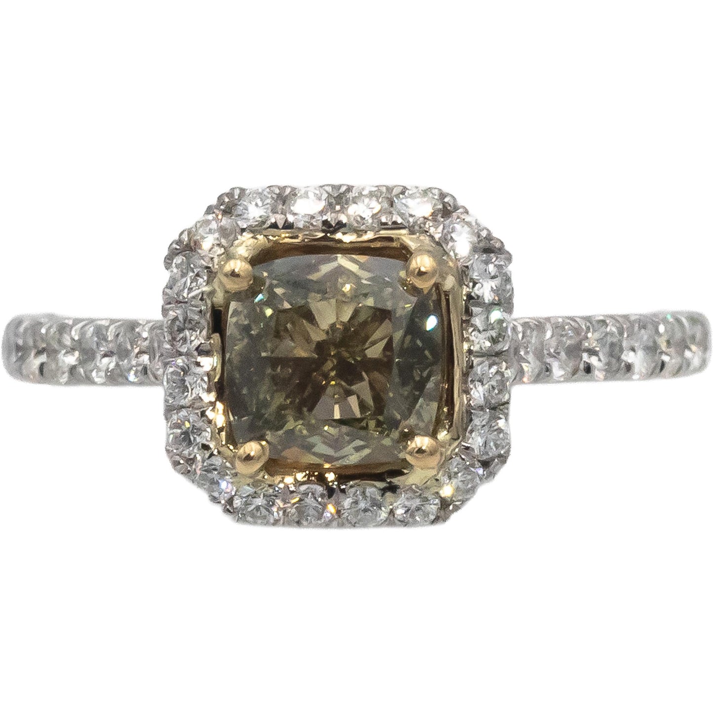 Platinum 18k Gold Cushion & Round Diamond Cocktail Ring 1.90CT w/ 1.35CT Center