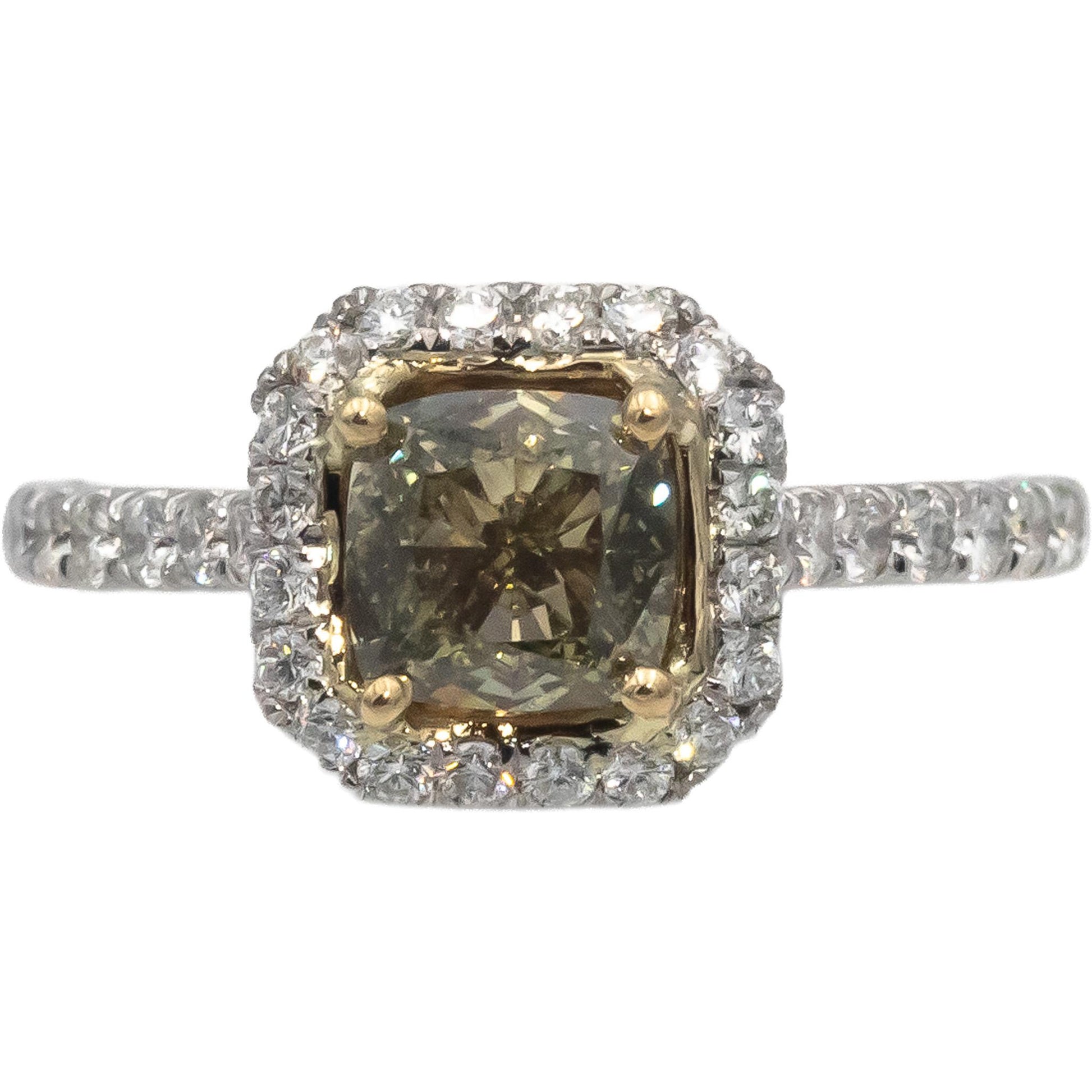 Platinum 18k Gold Cushion & Round Diamond Cocktail Ring 1.90CT w/ 1.35CT Center