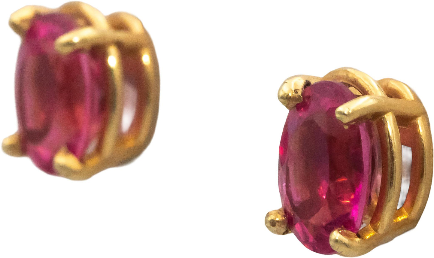 14k Yellow Gold Oval Cut Pink Tourmaline Stud Earrings 3.50CTW
