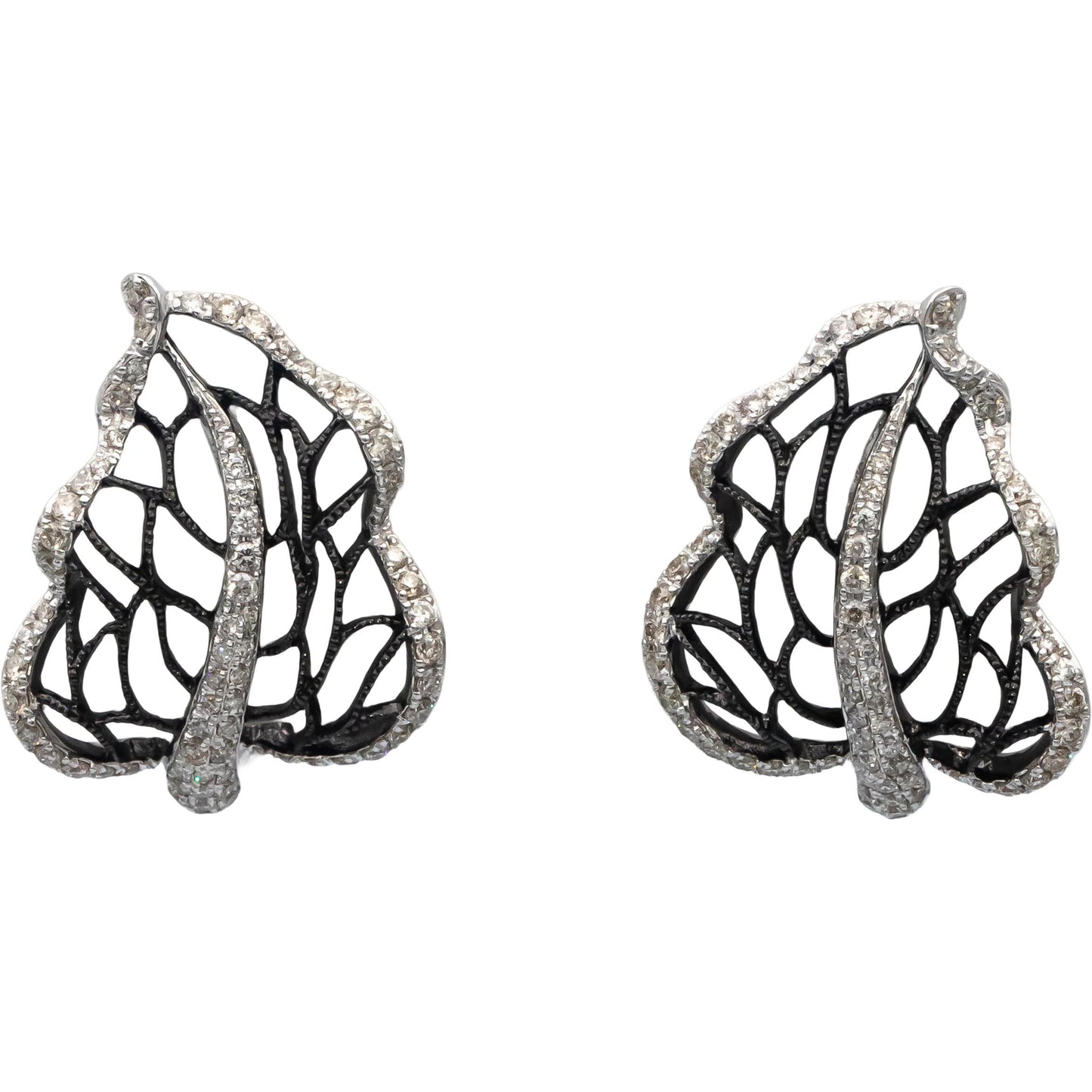 14k White Gold Round Diamond Floral Openwork Leaf Earrings 0.40CTW