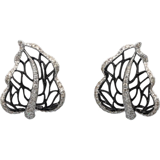 14k White Gold Round Diamond Floral Openwork Leaf Earrings 0.40CTW