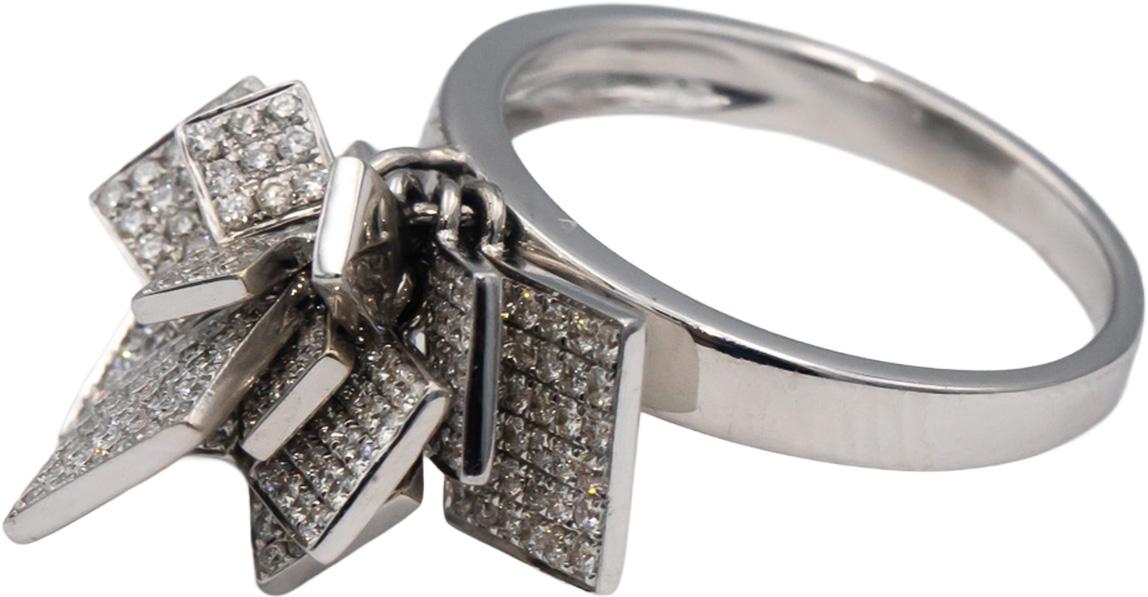 RARE FIND 18k White Gold Round Diamond Dangle Geometric Ring 1.25CT Size 7.25