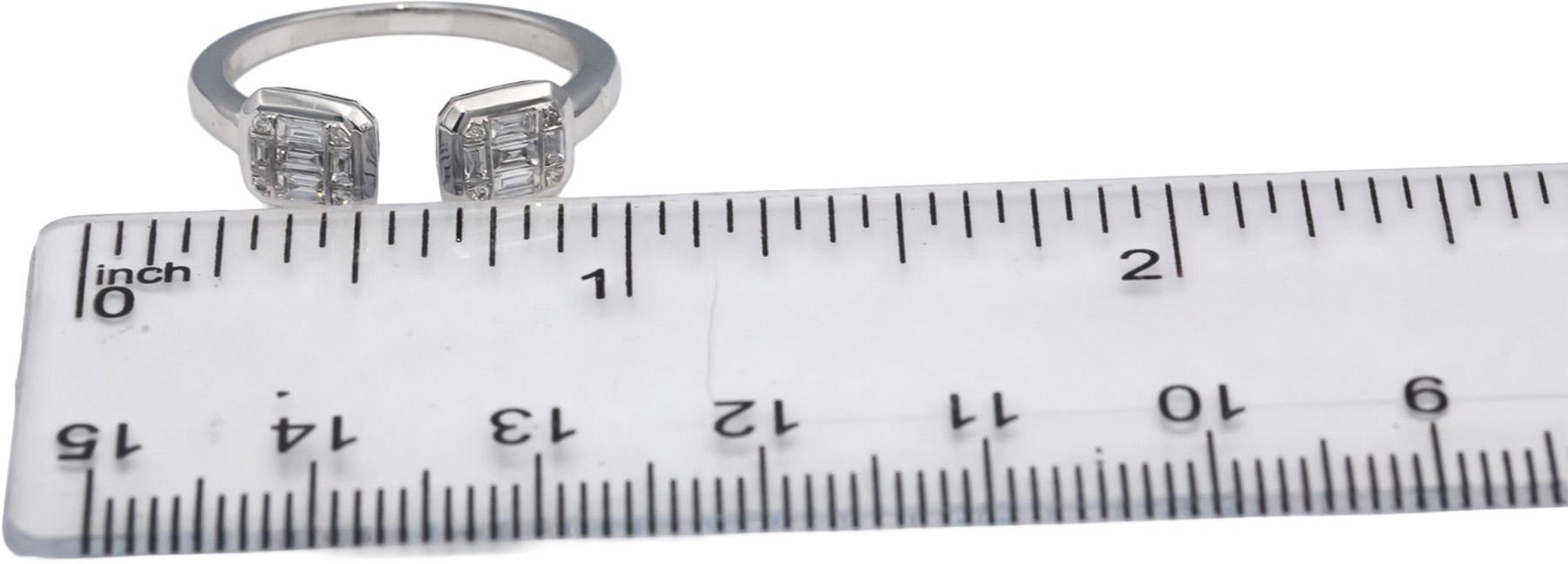 18k White Gold VS Emerald Cut Diamond Open Bypass Cuff Ring 0.25CT Size 6.75