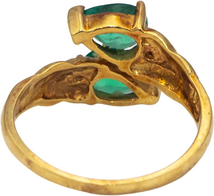 18k Yellow Gold Pear Emerald & Round Diamond Bypass Ring 1.95CT Size 9