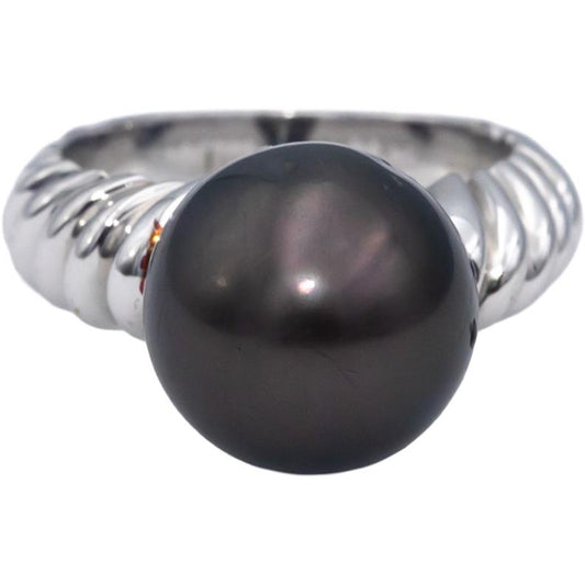 18k White Gold 12.9mm Black Tahitian Pearl Solitaire Ring Size 7.75