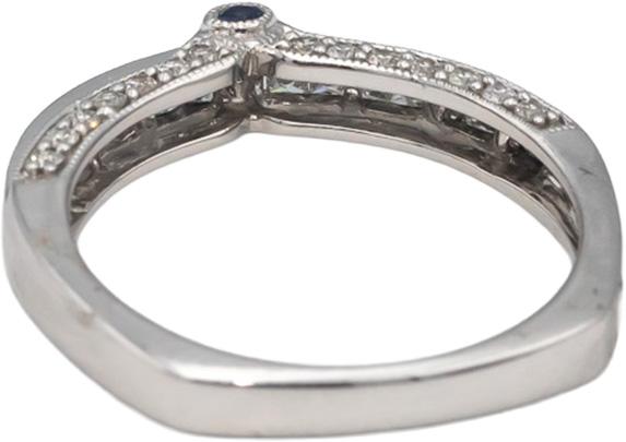 14k White Gold Princess & Round Diamond Band Ring 0.45CT Size 6.75 w/ Sapphire
