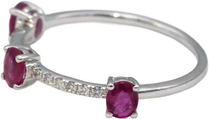 18k White Gold Oval Ruby Round Diamond Band Ring 0.57CT Size 7.25