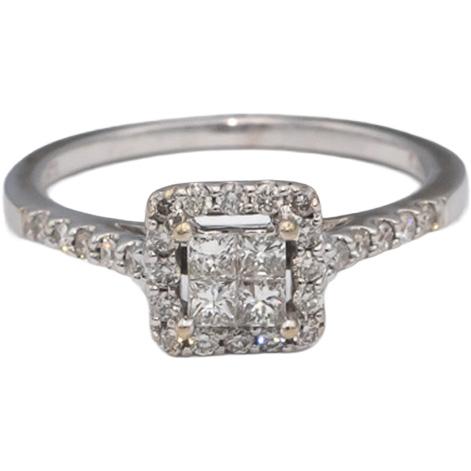 14k White Gold VS Princess & Round Diamond Ring 0.30CT Size 6.75