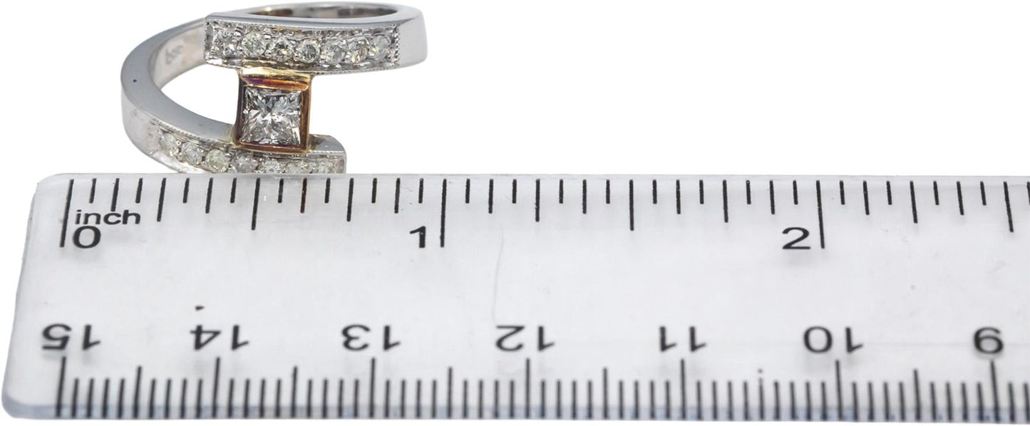 14k White & Rose Gold VS Princess and Round Diamond Bypass Ring 0.50CT Size 7.25