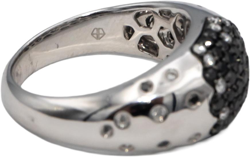 14k White Gold Round White & Black Diamond Cluster Band Ring 0.70CT Size 6.5