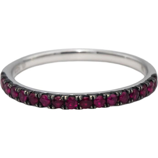 18k White Gold Round Ruby Stackable Band Ring 0.28CT Size 6.25