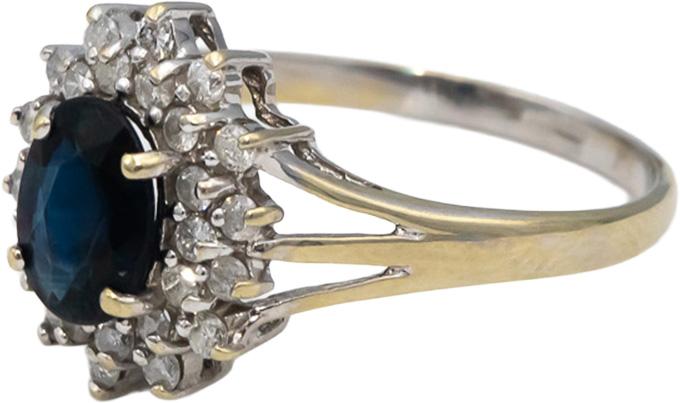 14k White Gold Oval Cut Sapphire Round Diamond Halo Ring 0.75CTW Size 9.75