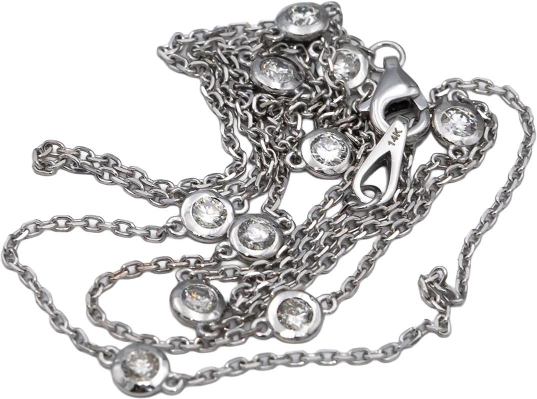 14k White Gold Round Diamond By The Yard Chain Necklace 0.78CT