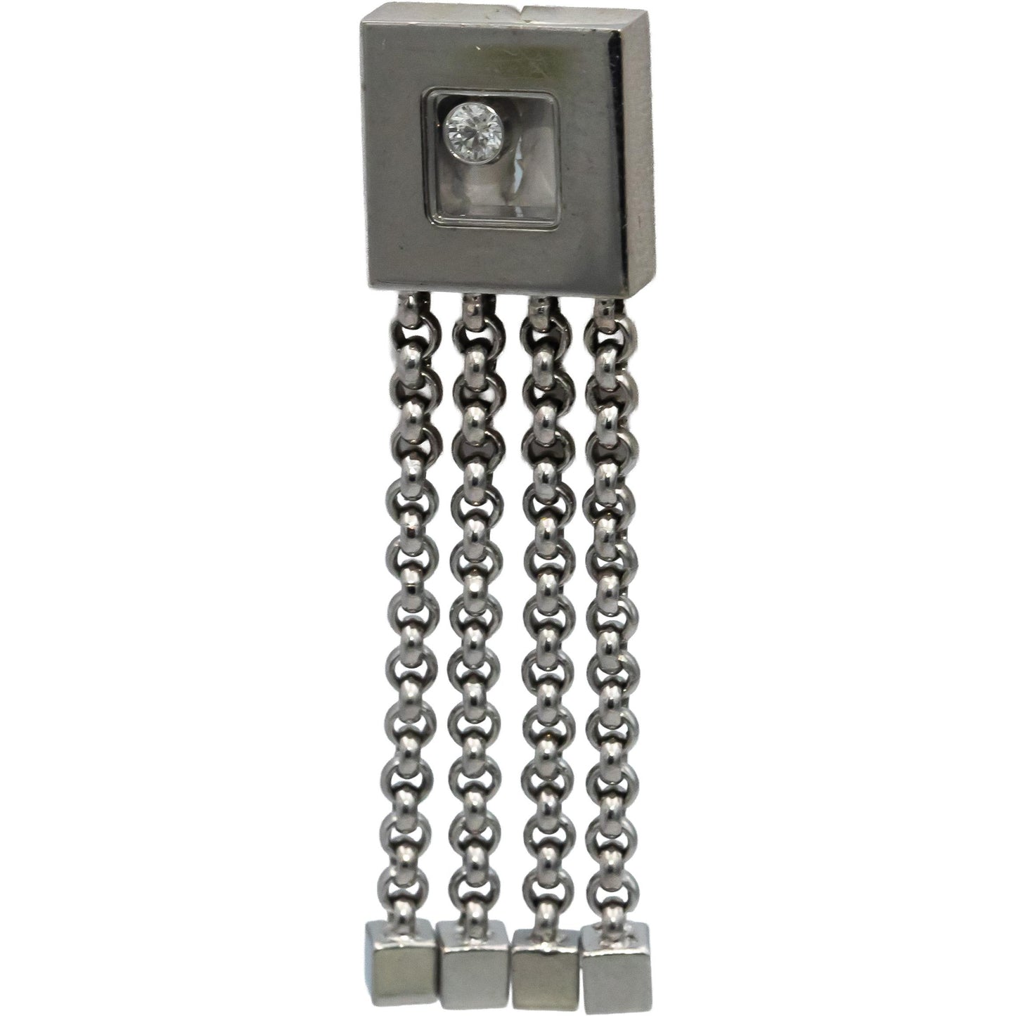 CHOPARD 18k White Gold Happy Diamond Square Earrings With Chains