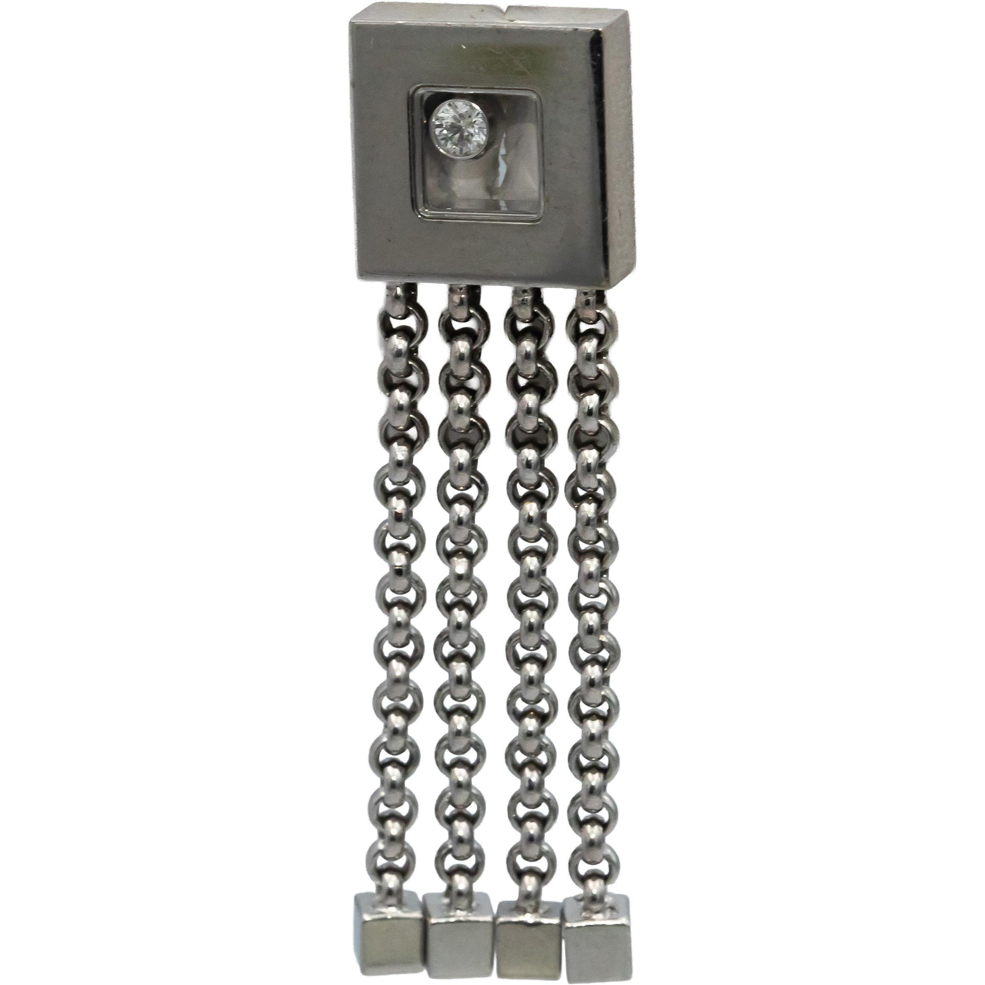 CHOPARD 18k White Gold Happy Diamond Square Earrings With Chains