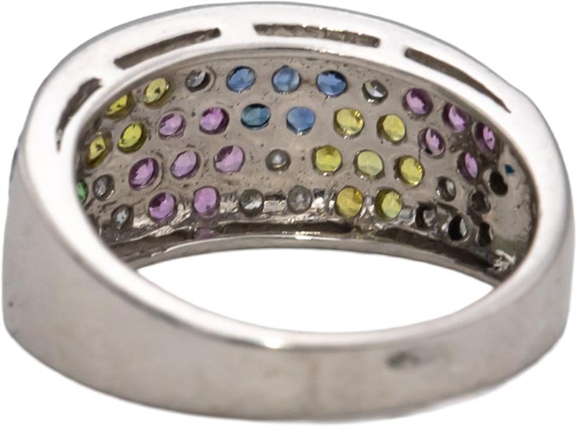 14k White Gold Rainbow Sapphire and Diamond Cluster Band Ring 1.0CT Size 7.25