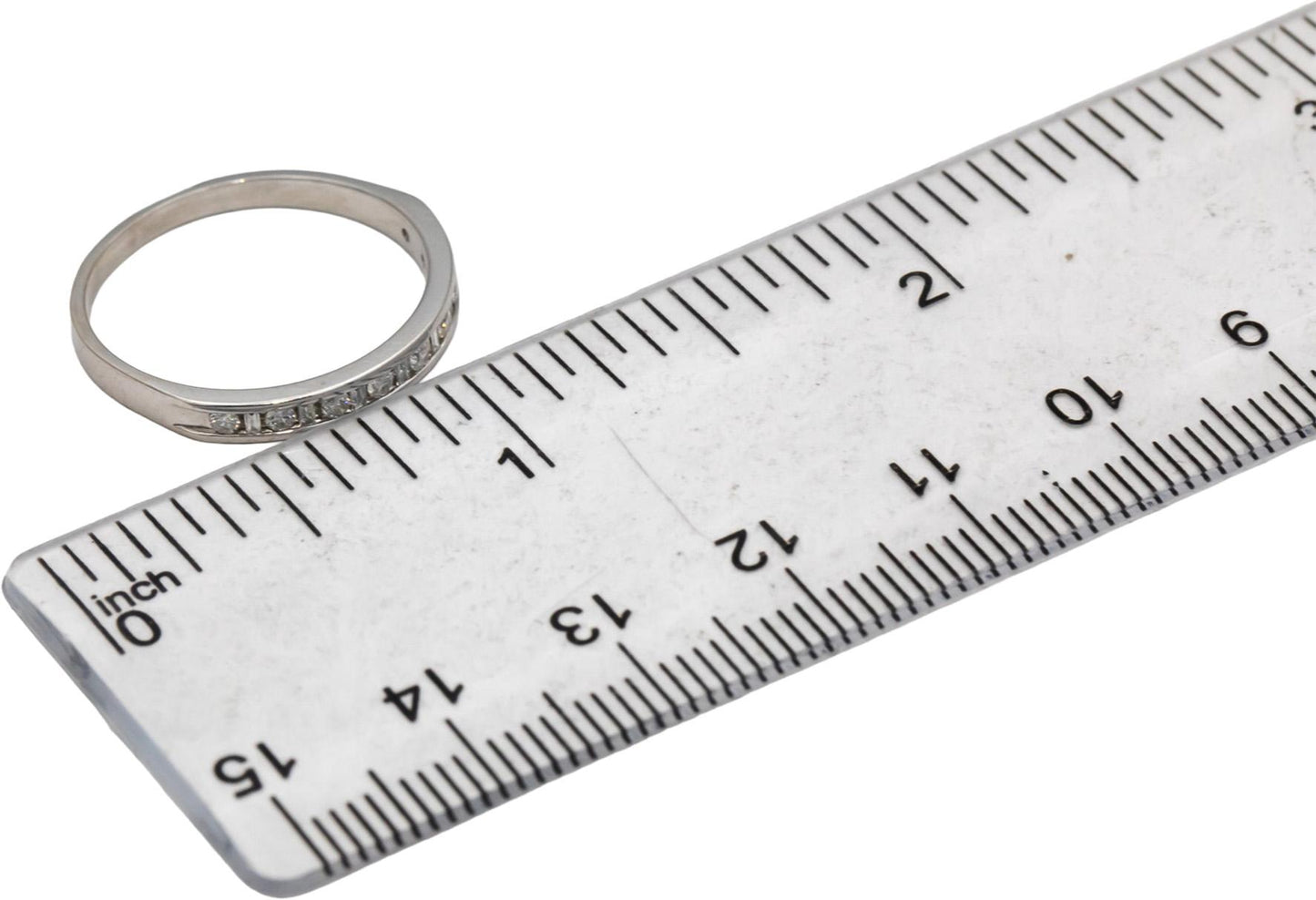 14k White Gold Round & Baguette Cut Diamond Anniversary Band Ring 0.25 Size 8