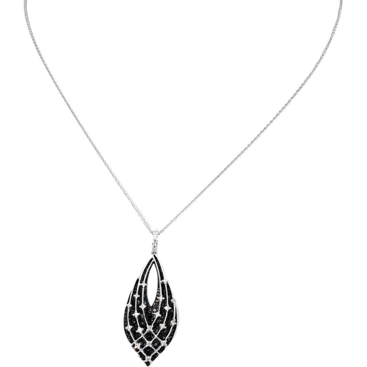 14k White Gold Round White and Black Diamond Pendant Necklace 1.0CT