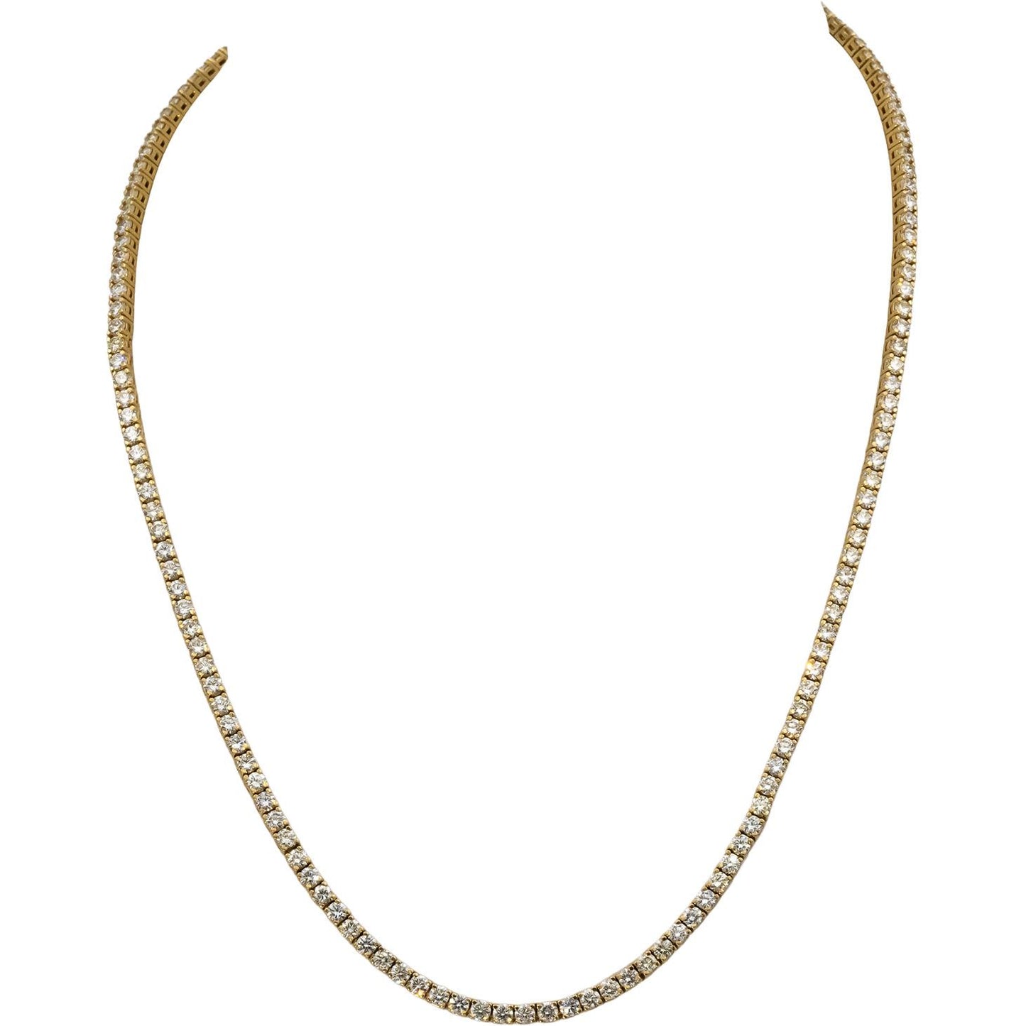 14k Yellow Gold VS Round Diamond Tennis Necklace 9.08CT