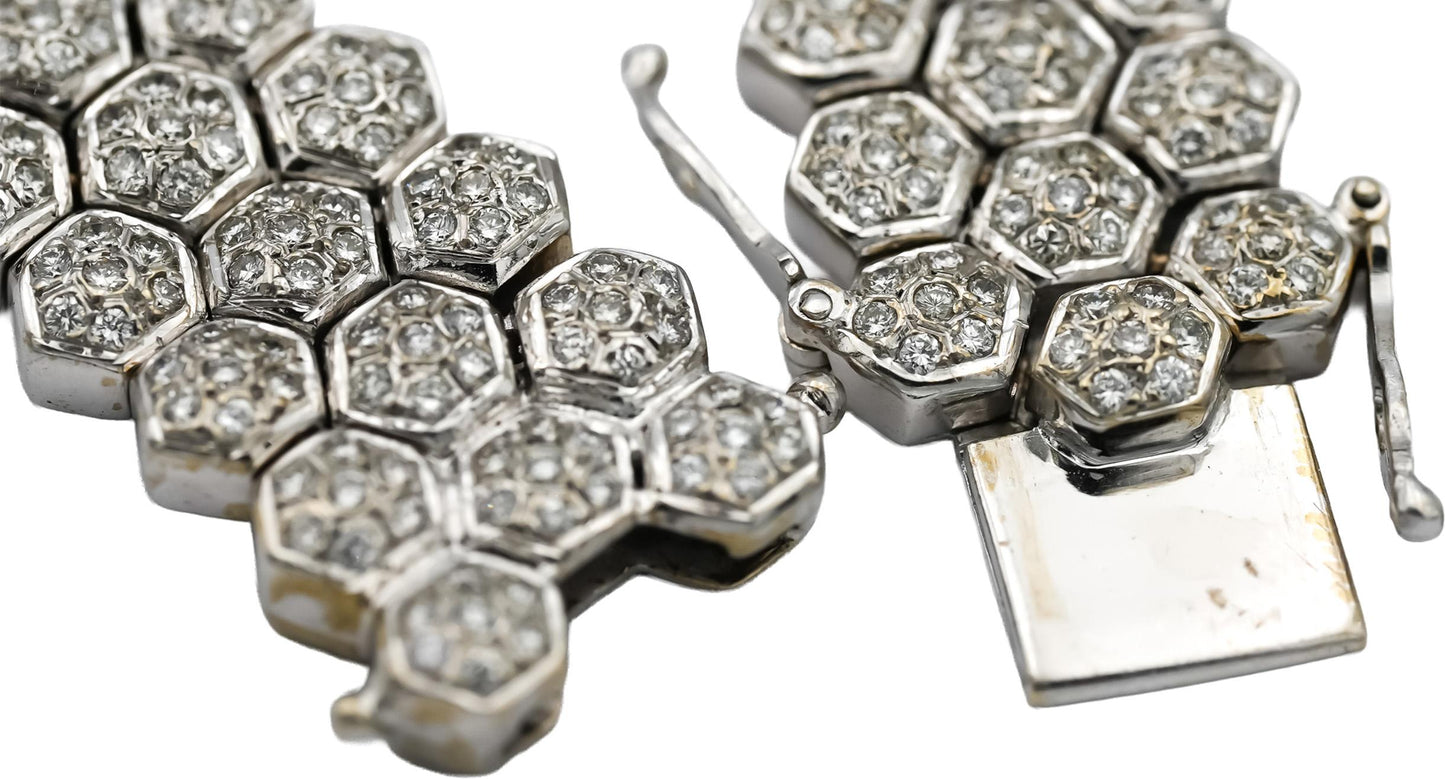 18k White Gold Round Diamond Hexagon Link 14.5mm Wide Necklace 9.0CT