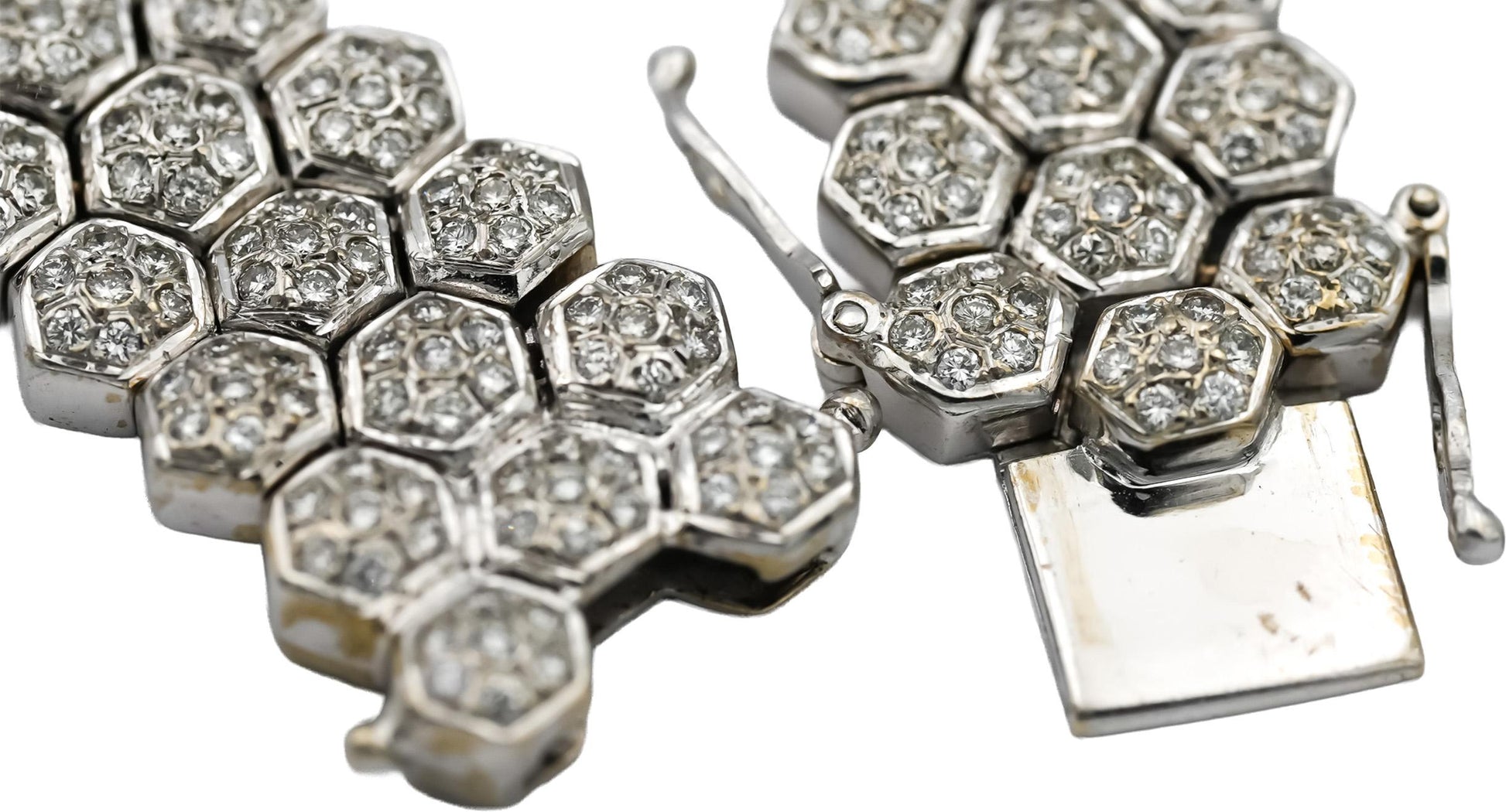 18k White Gold Round Diamond Hexagon Link 14.5mm Wide Necklace 9.0CT