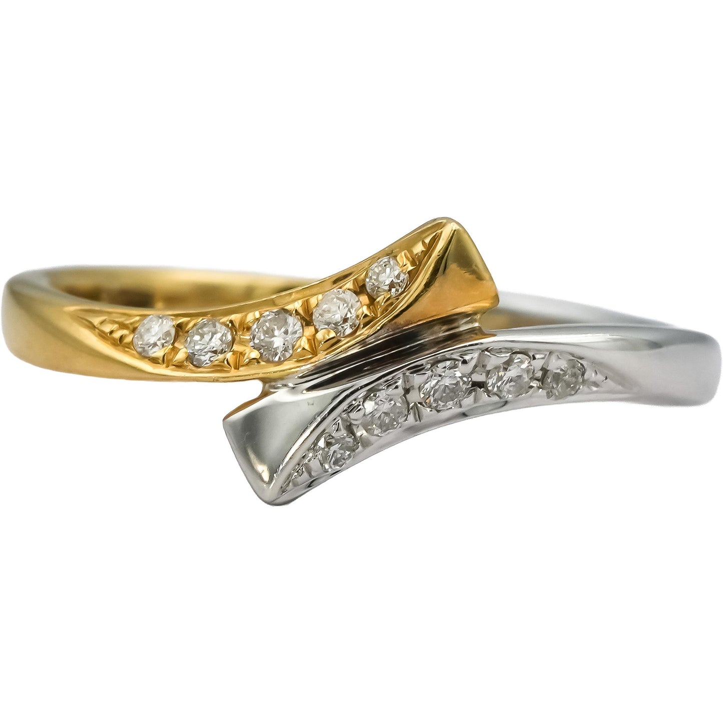 14k White & Yellow Gold Round Diamond Bypass Ring 0.15CT Size 7.25