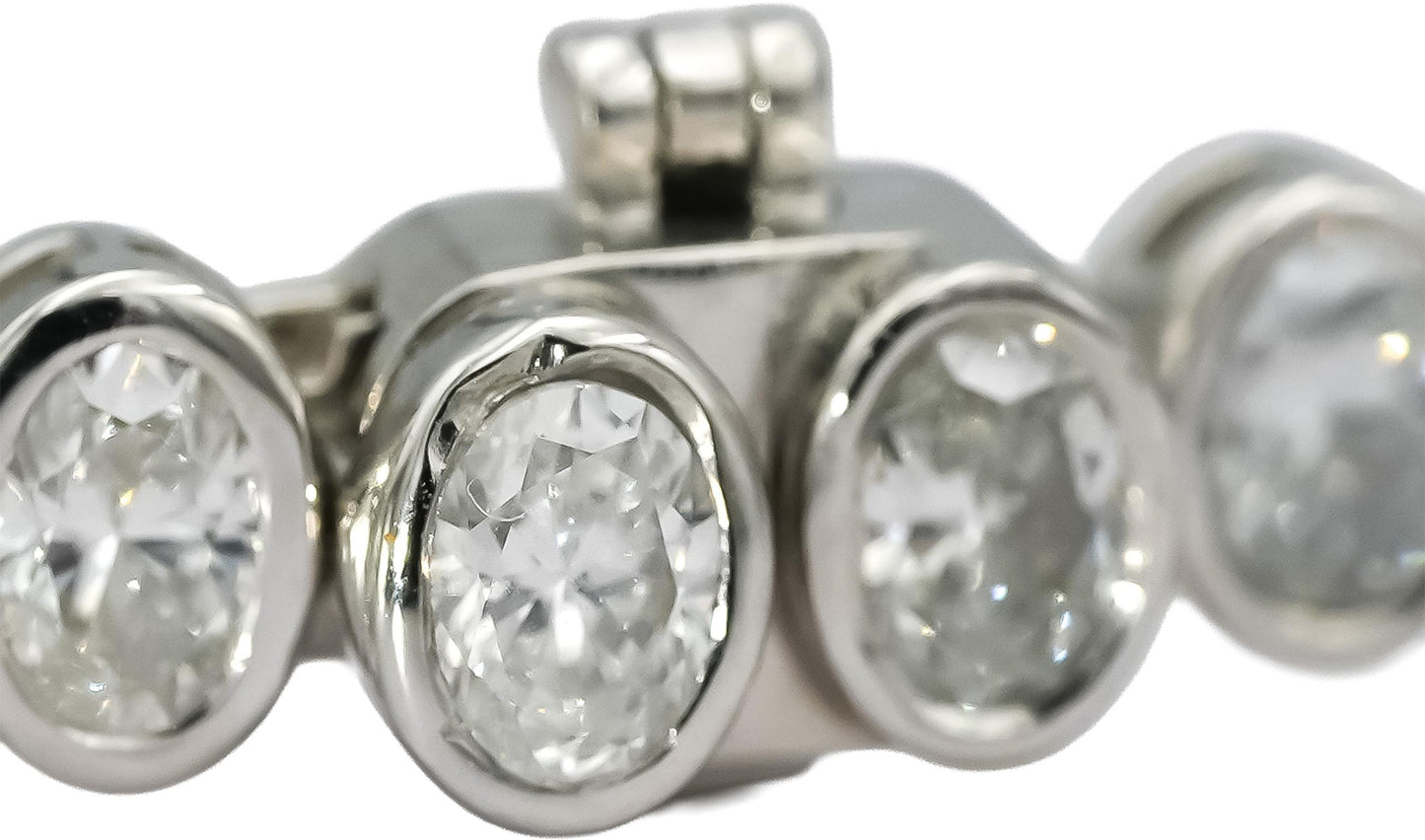 14k White Gold VS Oval Cut Bezel Set Diamond Tennis Bracelet 6.17CT