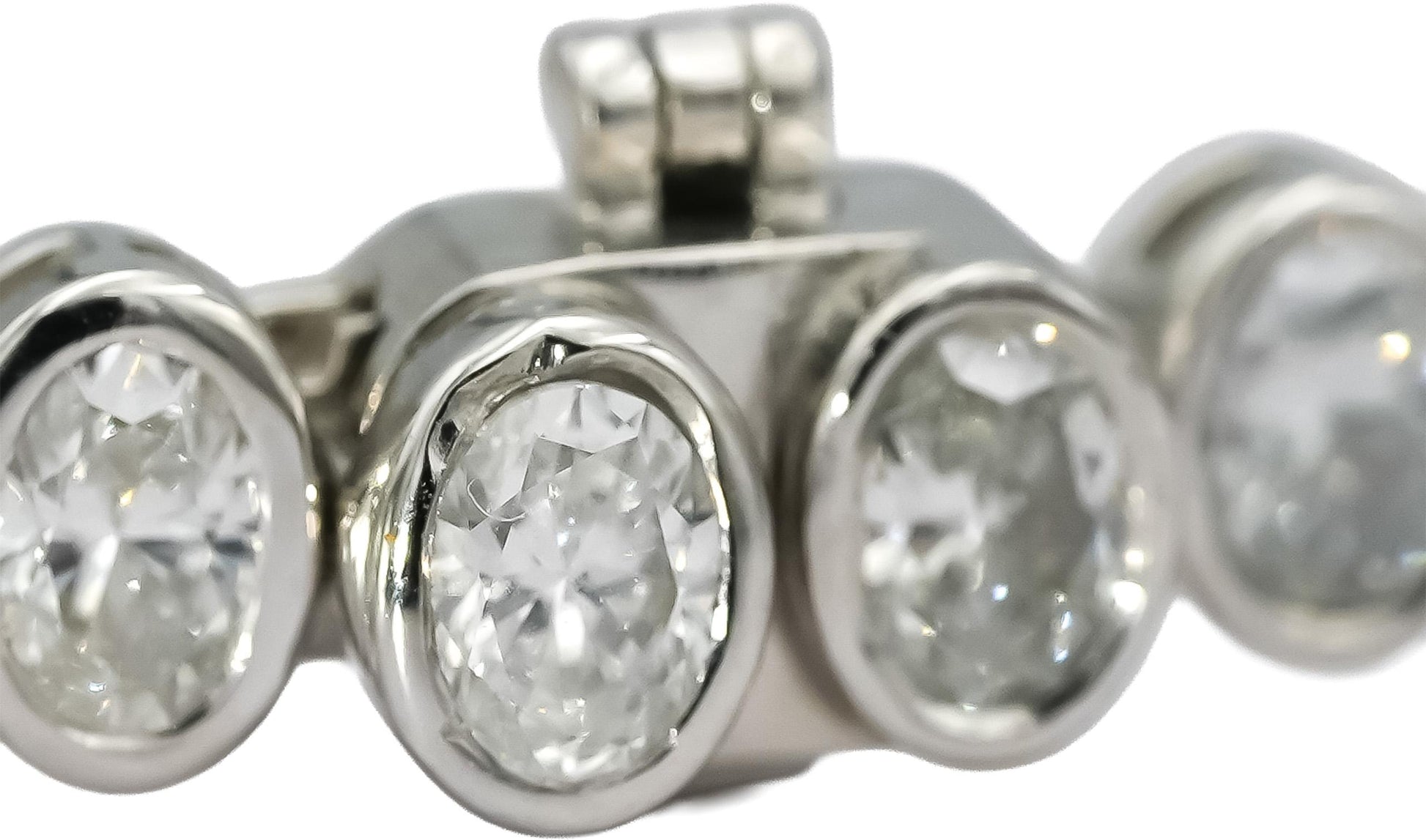 14k White Gold VS Oval Cut Bezel Set Diamond Tennis Bracelet 6.17CT