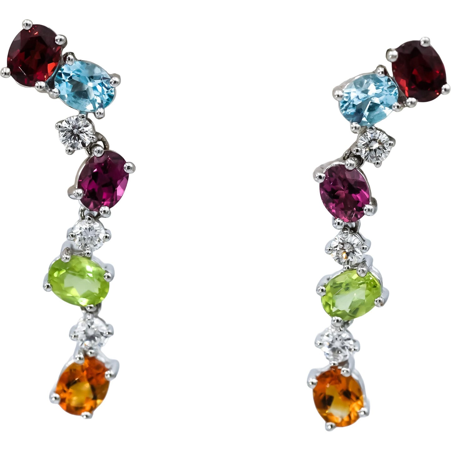 18k White Gold VS Diamond and Rainbow Gemstone Drop Dangle Earrings 3.50CTW