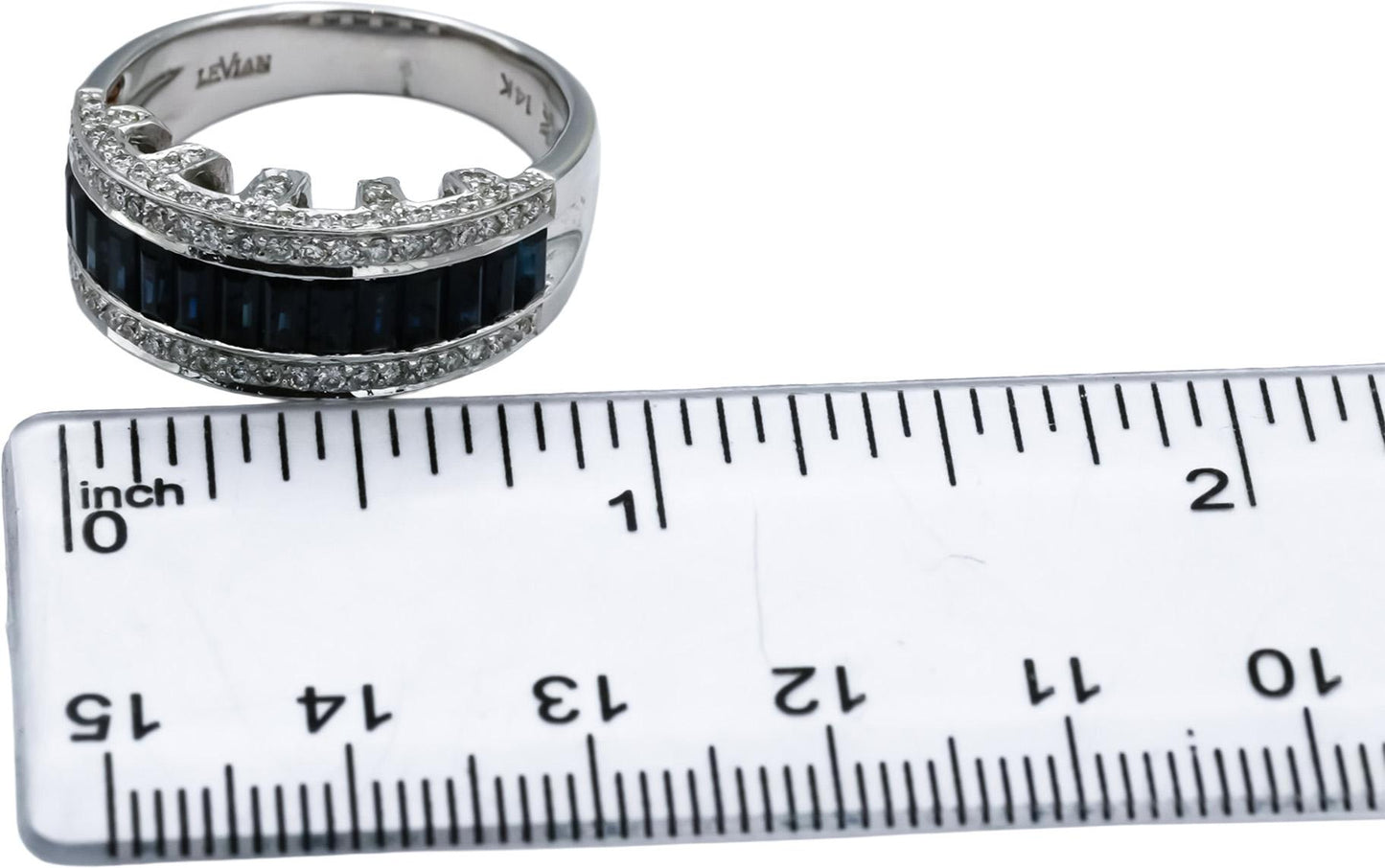 LE VIAN 14k White Gold Diamond and Sapphire Band Ring 2.25CTW Size 7.75