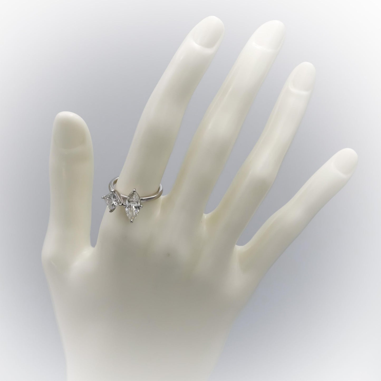 14k White Gold Marquise & Princess Cut Diamond Engagement Ring 2.11CT Size 6.25